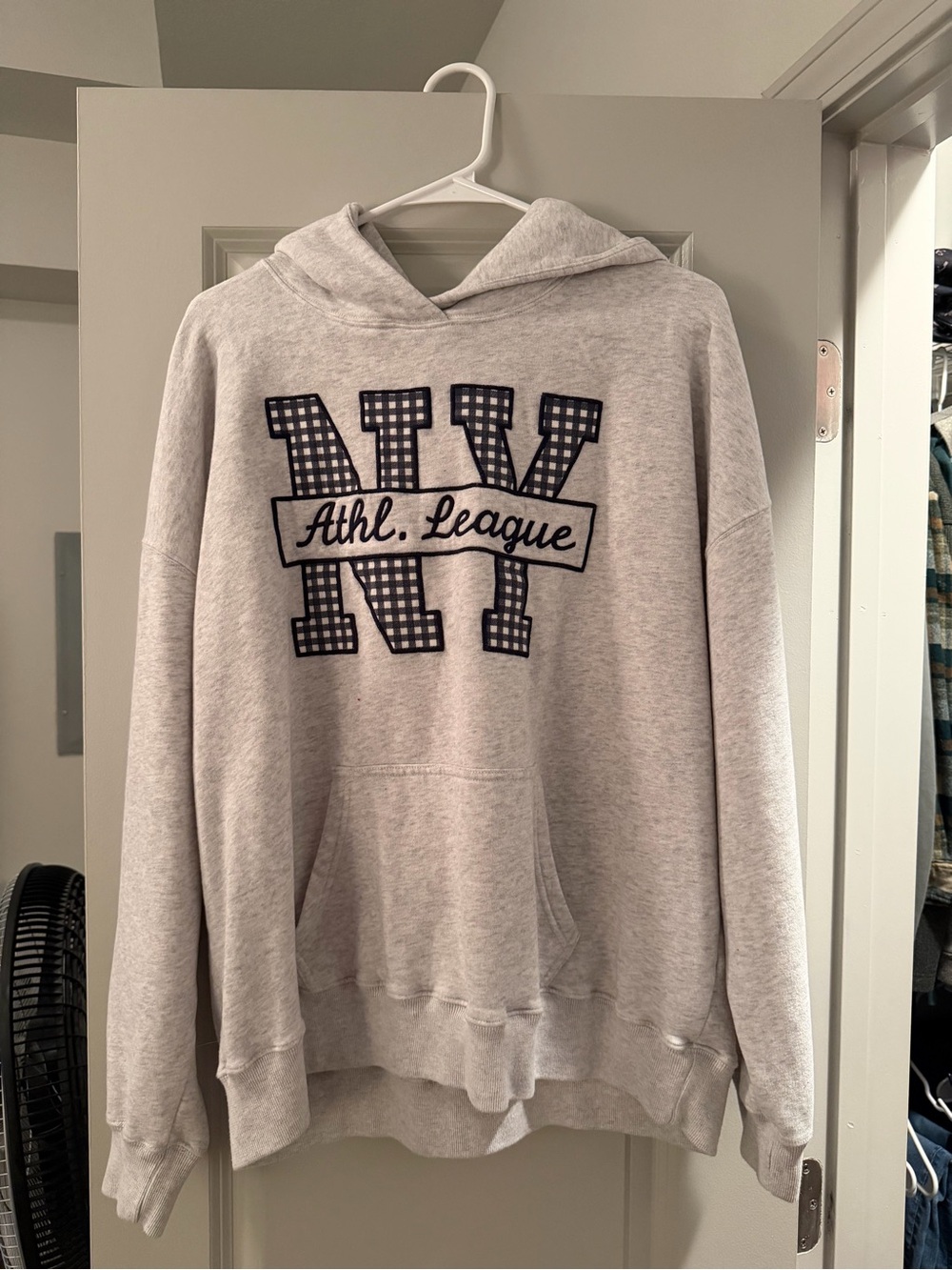 Hollister grey New York athletic department houndstooth print embroidered hoodie